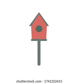 Ilustración vectorial plana de la caja de anidación de aves de madera aislada en un fondo blanco.