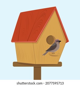 Aves de madera con pájaro. Ilustración del vector