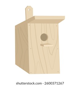 Wooden birdhouse for birds. Bird nest, hatching chicks. DIY craft. House for wild animals. Survival in the wild. Vector illustration isolated on transparent background.
