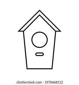 Wooden birdhouse, black and white simple icon isolated on white background. Household plot, gardening, housekeeping. Template, logo for banners, websites and printing. Vector illustration