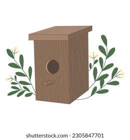 Wooden birdhouse. Flat vector illustration isolated on a white background