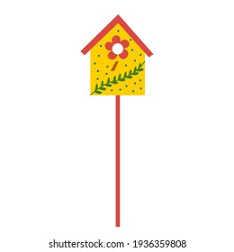 Wooden birdhouse, isolated on a white background. Easter house. Easter design element. Nature, protection of birds and animals. Spring vector illustration in cartoon style