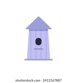 Wooden birdhouse with one hole. House for feathered animals. Bird house, feeder, nesting place. Vector isolated on a white background, eps 10.