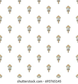 Wooden birdhouse pattern in cartoon style. Seamless pattern vector illustration