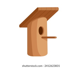 Wooden birdhouse with roof and hole vector illustration isolated on white background