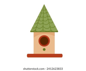 Wooden birdhouse with roof and hole vector illustration isolated on white background