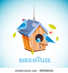 Wooden birdhouse with typographic for header design - vector illustration