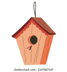 Wooden birdhouse vector cartoon illustration isolated on a white background.