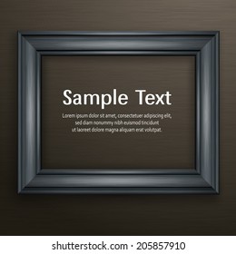 Wooden black frame for picture on dark background, vector illustration