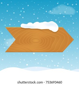 Wooden blank board signs with snow. Vector illustration.
