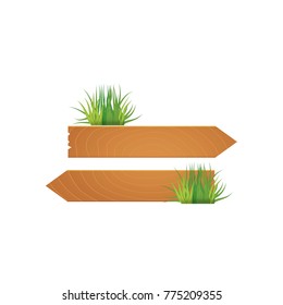 Wooden blank board signs spring time with grass. Vector illustration.