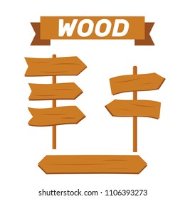 Wooden blank cartoon sign boards. Wooden sign set