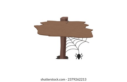 Wooden blank signboard with spider illustration vector design