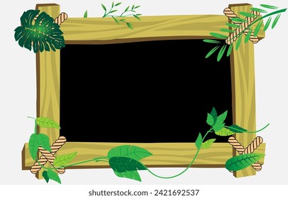 wooden block frame decorated with vector leaves