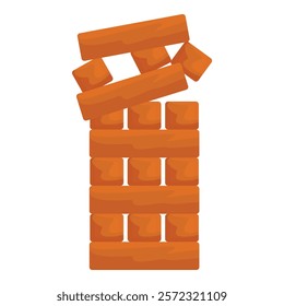 Wooden block game tower collapsing, with blocks toppling over, creating a sense of instability and suspense