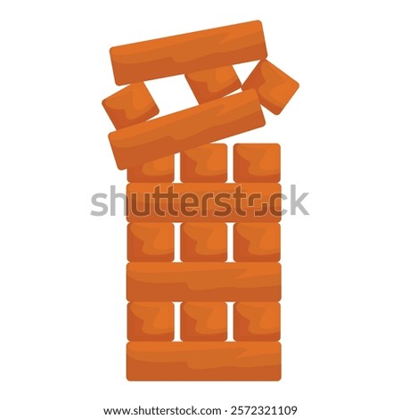 Wooden block game tower collapsing, with blocks toppling over, creating a sense of instability and suspense