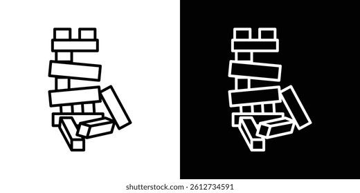 Wooden block icon set. Black illustration isolated for graphic and web design