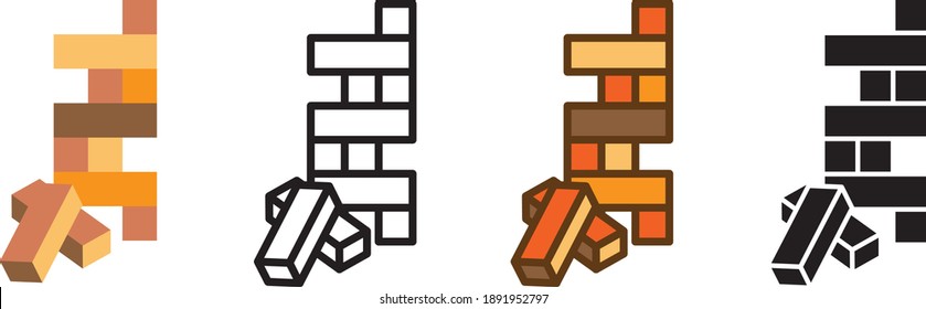 Wooden block icon, wooden toy icon , vector line illustration