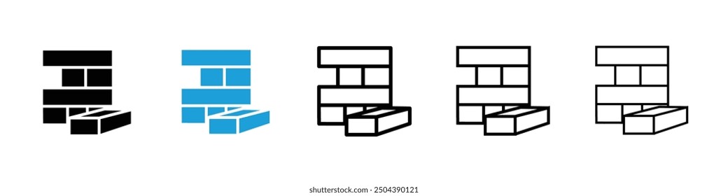 Wooden block solid icon vector set in black and white color