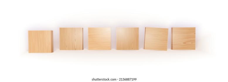 Wooden Blocks 3d Realistic Vector Illustration. Top Perspective View. Business, Creative or Idea Template. Isolated on White Background