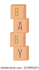 Wooden blocks for baby semi flat color vector object. Full sized item on white. Fine motor skills development. Children toy. Simple cartoon style illustration for web graphic design and animation