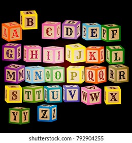 Wooden blocks make word for Baby or children colorful