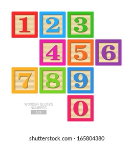 Wooden Blocks - Numbers. Vector.