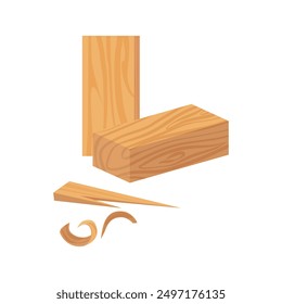 Wooden blocks, shavings and stick pieces of wood from sawmill vector illustration