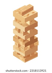 wooden blocks tower game icon isolated