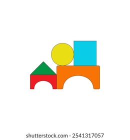 Wooden blocks toys vector illustration isolated on white background. Kindergarten colorful wooden toys for construction 