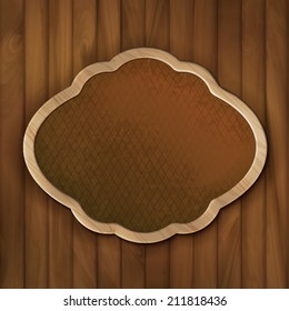 Wooden board of announcements on the wall with wood texture. Vector frame abstract background