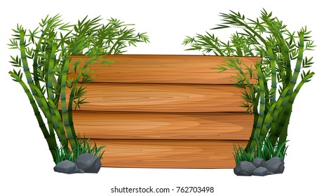 Wooden board with bamboo trees in background illustration