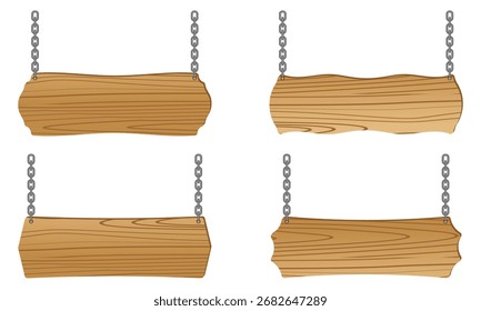 wooden board with chain set vector illustration isolated on white background.