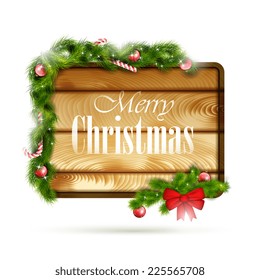 Wooden Board With Christmas Attributes. Vector Illustration.