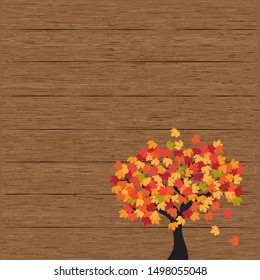 wooden board with colorful autumn tree, vector background