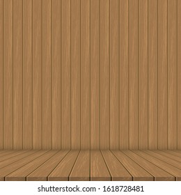 Wooden board empty table in front of brown wood background.vector wood table.for display or montage your products.Mock up for display of product.brown wood