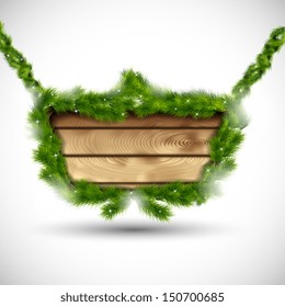 Wooden board with fir branches eps10 vector illustration