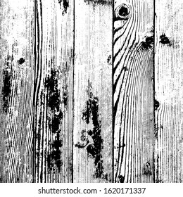 Wooden board grainy overlay texture. Timber used grunge background. Weathered rustic rural cover. Empty aged template. Lumber Element for aging any of your image. EPS10 vector.