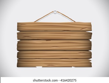 Wooden board old style hanging from a nail by string on white background vector design