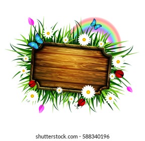 wooden board on a lawn
