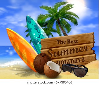 Wooden Board On Tropical Background Stock Vector (Royalty Free ...