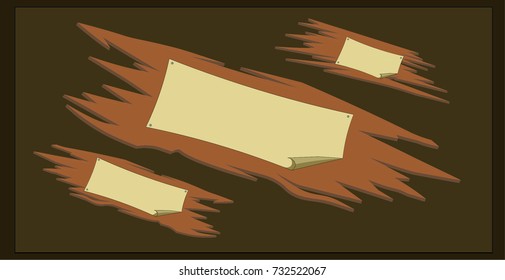 Wooden board with paper. Isolated vector banners for text.