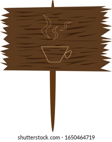 wooden board with a pattern in the shape of a coffee cup and steam texture closeup concept of a popular hot drink logo for design