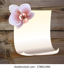 wooden board with a piece of paper with flowers. Vector
