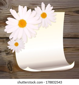 wooden board with a piece of paper with flowers. Vector