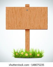 wooden board. A pointer to a white background. Plants. Vector.