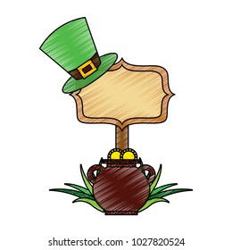 wooden board with pot coins and hat of leprechaun