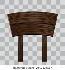 Wooden board sign blank promotion and decoration with transparent background. Wood banner billboard in old vintage style. Dark wood on stand