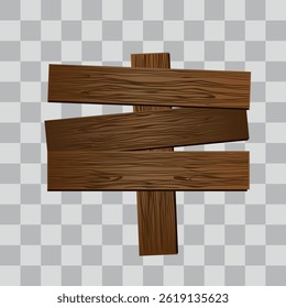 Wooden board sign blank promotion and decoration with transparent background. Wood banner billboard in old vintage style. Dark wood on stand