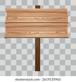 Wooden board sign blank promotion and decoration with transparent background. Wood banner billboard in old vintage style. Light wood on stand